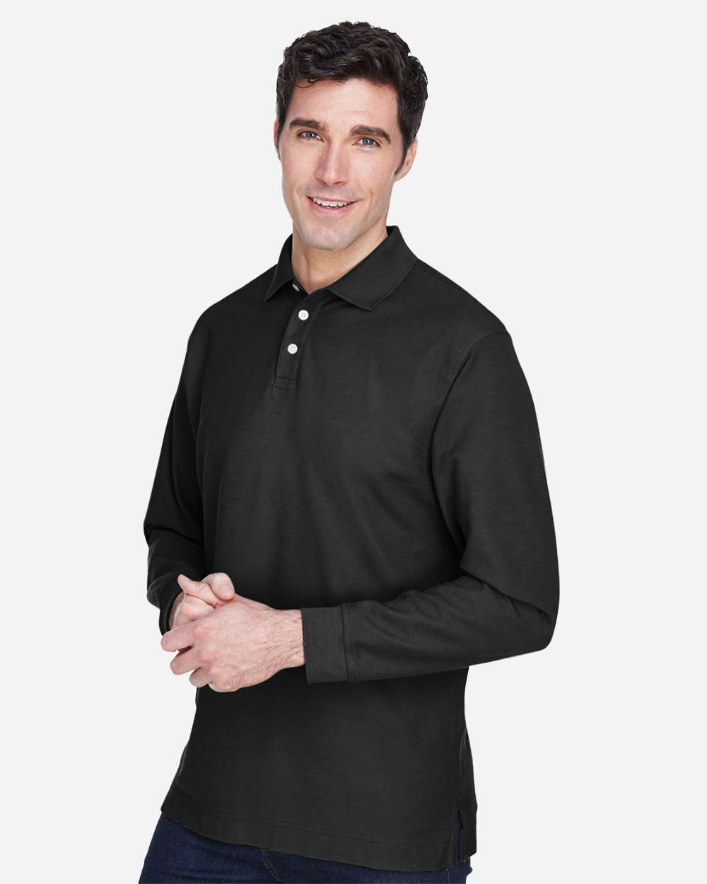 Men's Pima Long Sleeve Polo - Black - 2XL