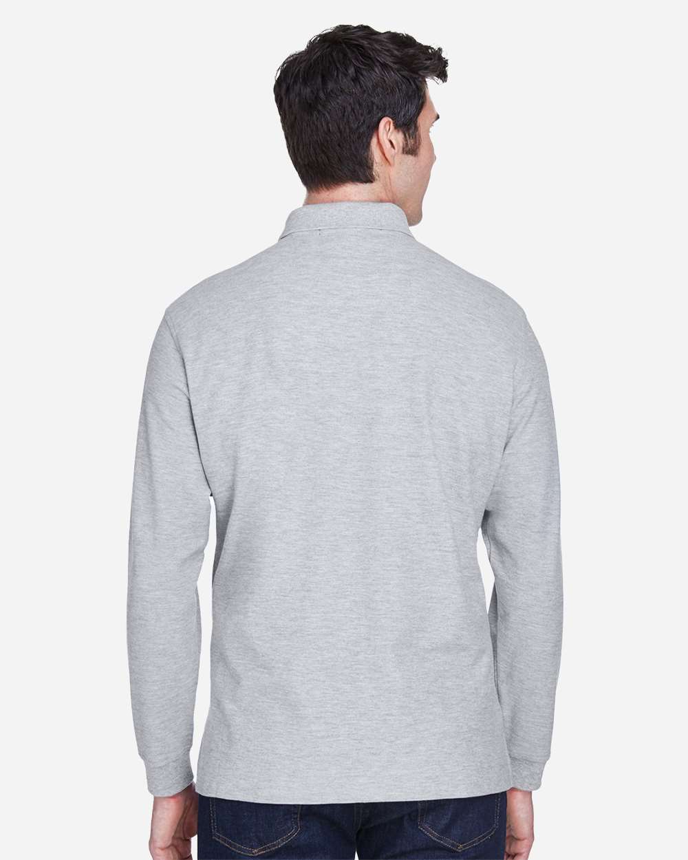 Men's Pima Long Sleeve Polo - Heather Grey - L