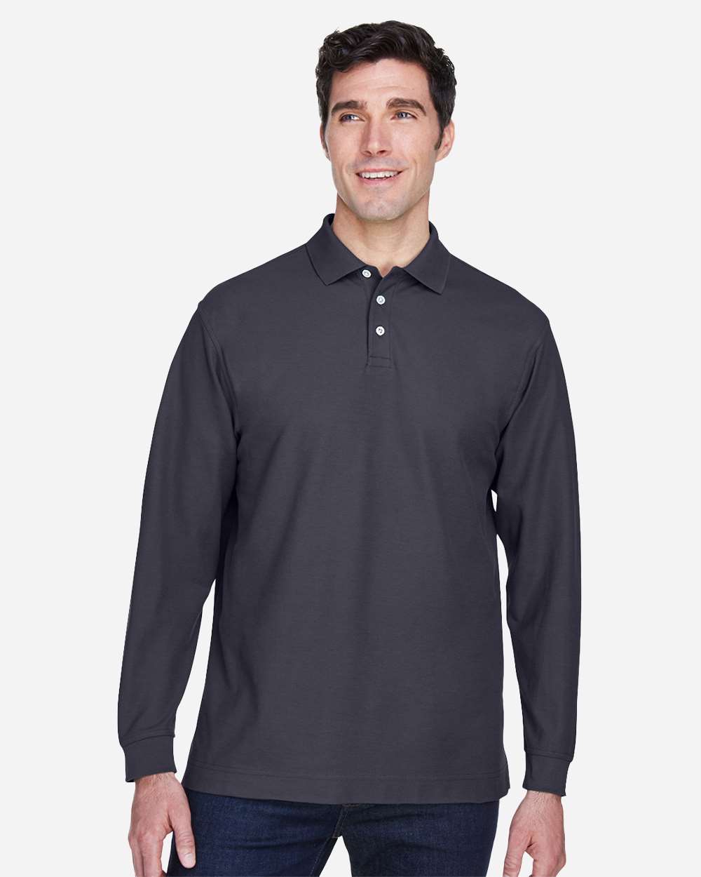 Men's Pima Long Sleeve Polo - Navy - S