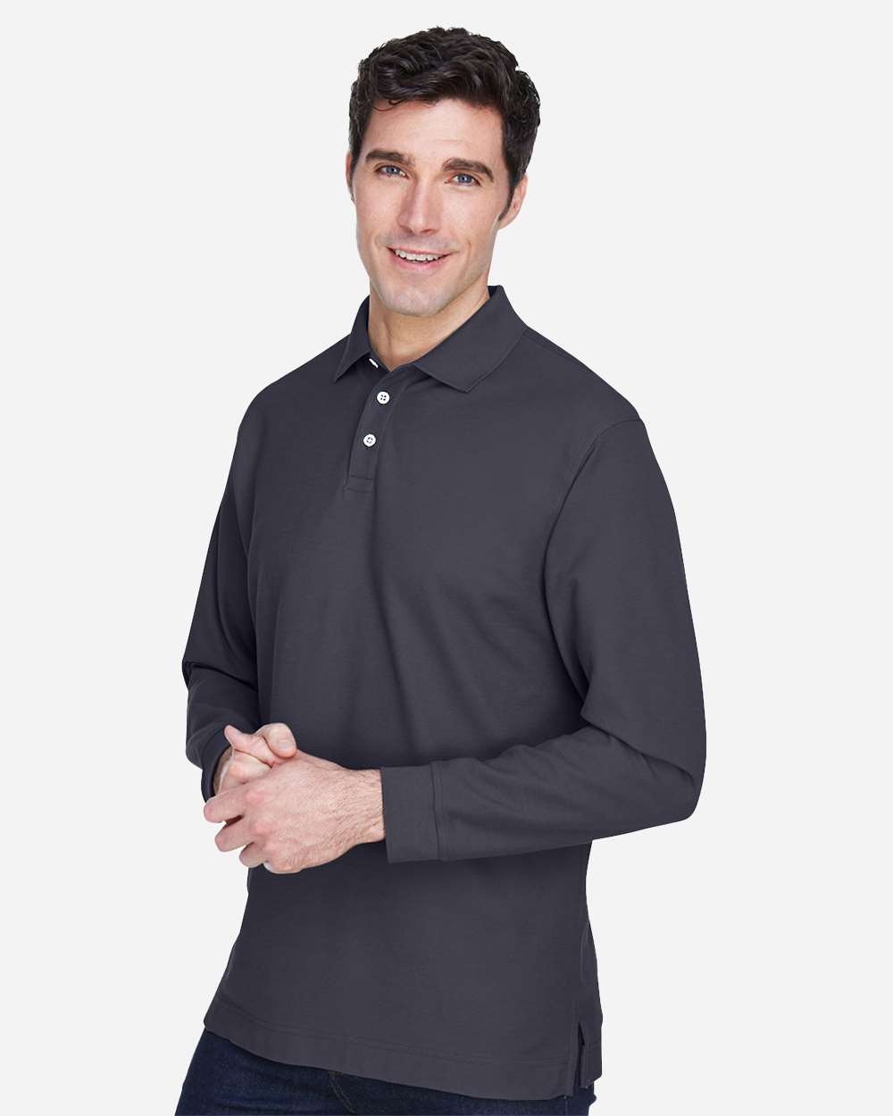 Men's Pima Long Sleeve Polo - Navy - M