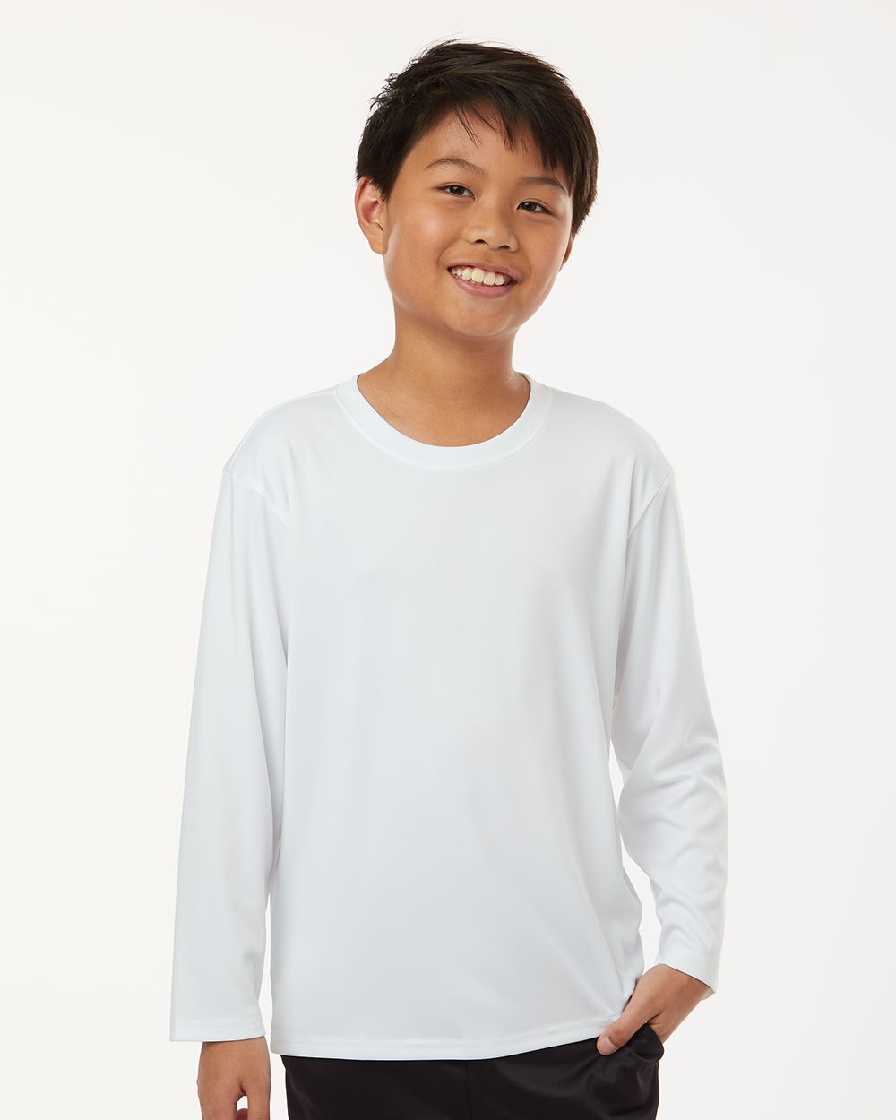 Youth Performance Long Sleeve T-Shirt – White - ComfyThreads
