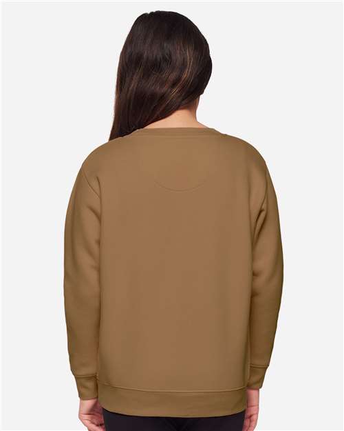 Youth Elevated Fleece Crewneck — Kids Sweatshirt [XS-XL] - Coyote Brown - Back