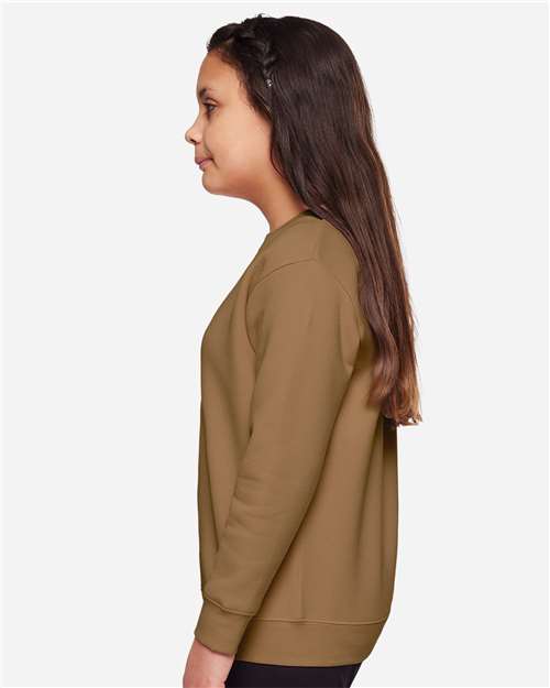 Youth Elevated Fleece Crewneck — Kids Sweatshirt [XS-XL] - Coyote Brown - Side