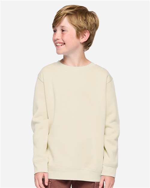 Youth Elevated Fleece Crewneck — Kids Sweatshirt [XS-XL] - Natural - Front