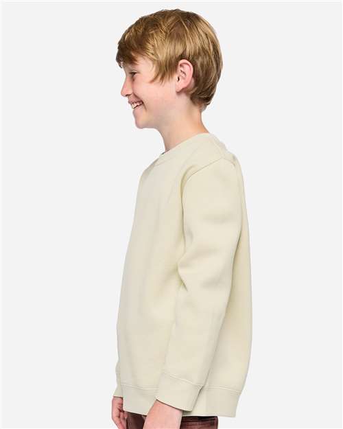 Youth Elevated Fleece Crewneck — Kids Sweatshirt [XS-XL] - Natural - Side