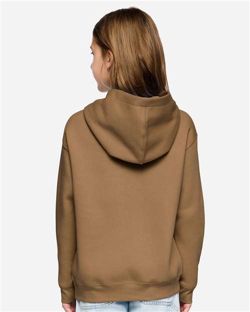 Youth Fleece Hoodie — Soft Kids Pullover Sweatshirt - Coyote Brown - Back