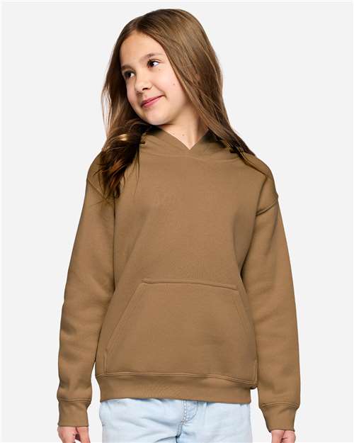 Youth Fleece Hoodie — Soft Kids Pullover Sweatshirt - Coyote Brown - Front