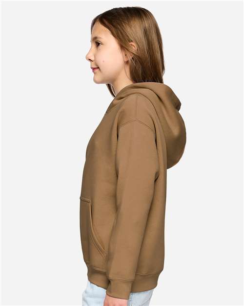 Youth Fleece Hoodie — Soft Kids Pullover Sweatshirt - Coyote Brown - Side