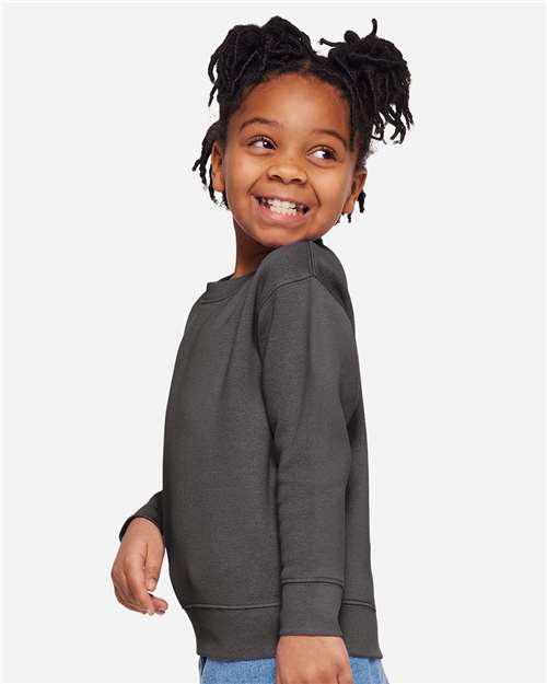 Toddler Crewneck Sweatshirt — Soft Fleece Kids Pullover - Charcoal - Side