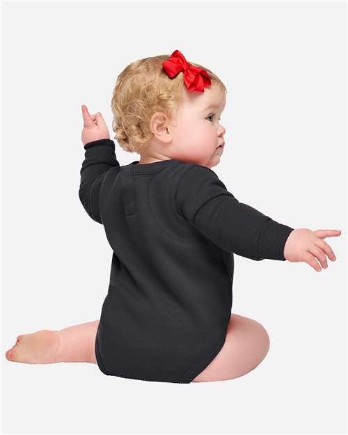 Baby Fleece Bodysuit — Warm Infant One-Piece - Black - Back