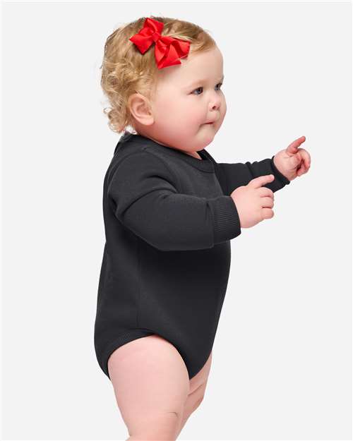 Baby Fleece Bodysuit — Warm Infant One-Piece - Black - Side
