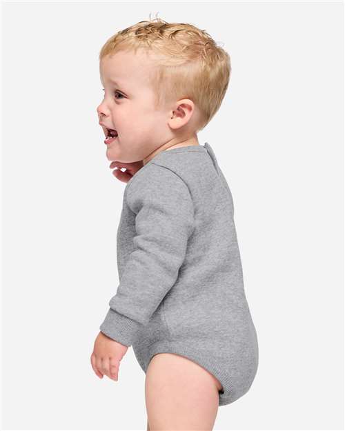 Baby Fleece Bodysuit — Warm Infant One-Piece - Heather - Side