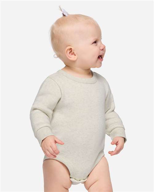 Baby Fleece Bodysuit — Warm Infant One-Piece - Natural Heather - Front