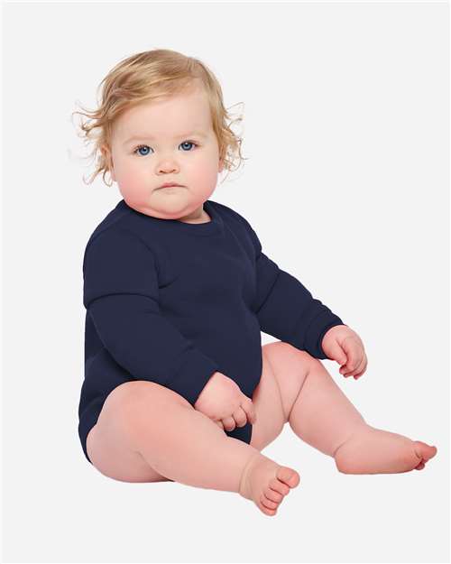 Baby Fleece Bodysuit — Warm Infant One-Piece - Navy - Front