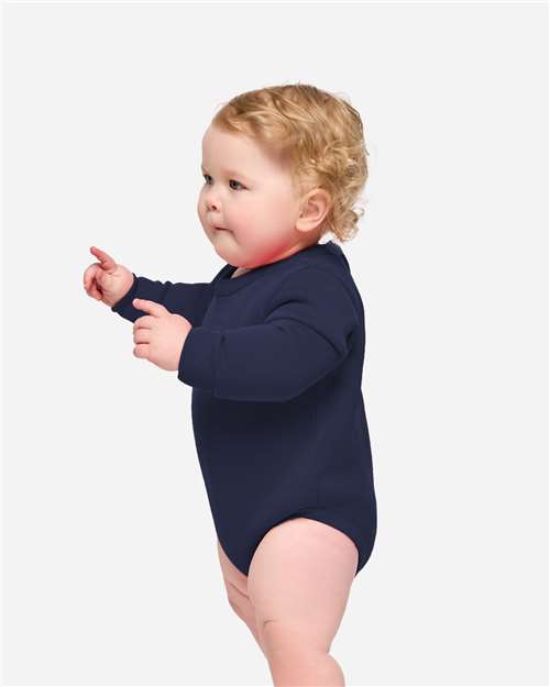 Baby Fleece Bodysuit — Warm Infant One-Piece - Navy - Side