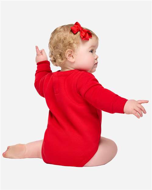 Baby Fleece Bodysuit — Warm Infant One-Piece - Red - Back