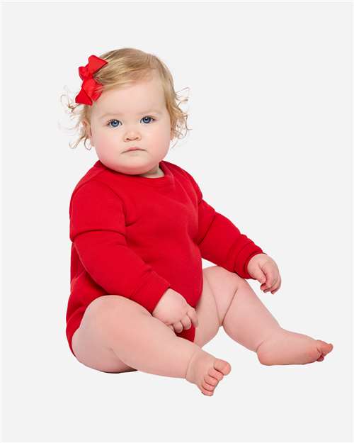 Baby Fleece Bodysuit — Warm Infant One-Piece - Red - Front