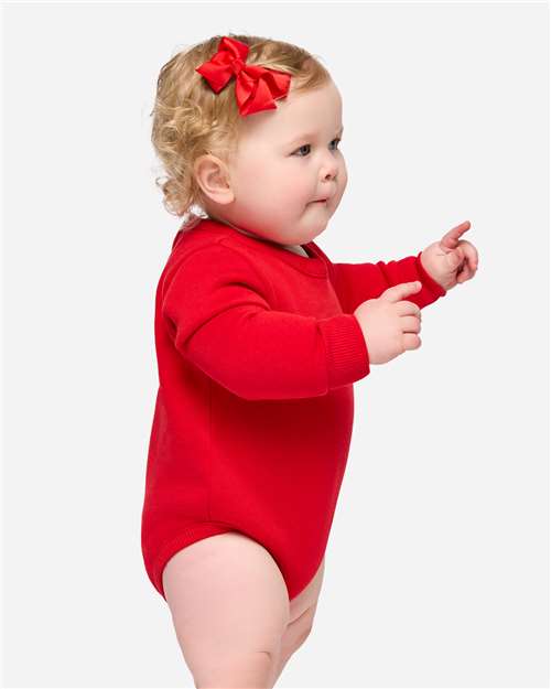Baby Fleece Bodysuit — Warm Infant One-Piece - Red - Side