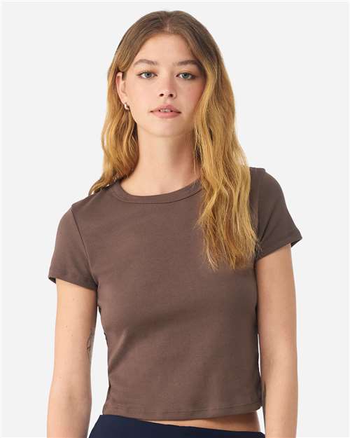 Girls Micro Rib Baby Tee — Cropped Youth T-Shirt - Solid Cocoa Blend - Front