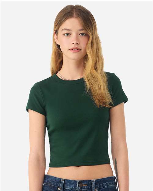 Girls Micro Rib Baby Tee — Cropped Youth T-Shirt - Solid Forest Blend - Front