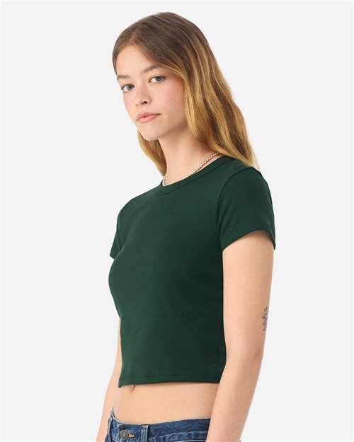Girls Micro Rib Baby Tee — Cropped Youth T-Shirt - Solid Forest Blend - Side