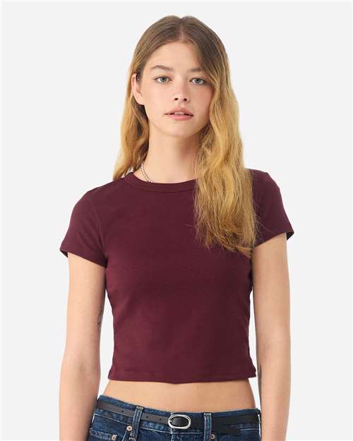 Girls Micro Rib Baby Tee — Cropped Youth T-Shirt - Solid Maroon Blend - Front