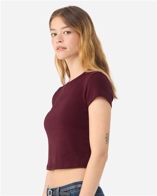 Girls Micro Rib Baby Tee — Cropped Youth T-Shirt - Solid Maroon Blend - Side
