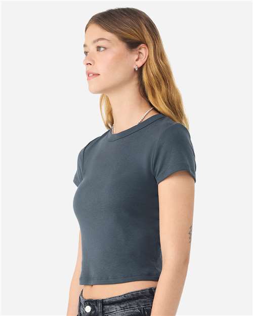 Girls Micro Rib Baby Tee — Cropped Youth T-Shirt - Solid Vintage Navy Blend - Side