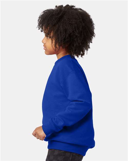 Youth EcoSmart Crewneck Sweatshirt — Kids [XS-XL] - Deep Royal - Side