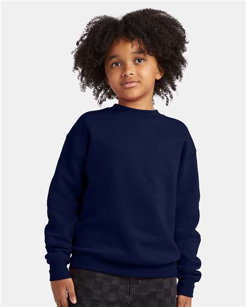 Youth EcoSmart Crewneck Sweatshirt — Kids [XS-XL] - Navy - Front