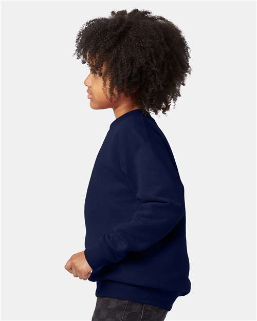 Youth EcoSmart Crewneck Sweatshirt — Kids [XS-XL] - Navy - Side