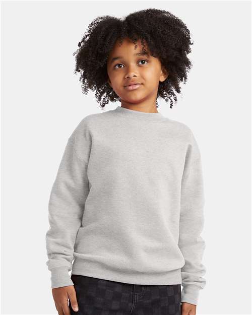 Youth EcoSmart Crewneck Sweatshirt — Kids [XS-XL] - Ash - Front