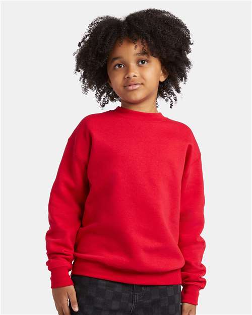 Youth EcoSmart Crewneck Sweatshirt — Kids [XS-XL] - Deep Red - Front