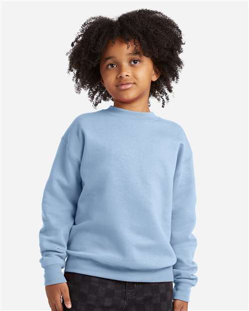 Youth EcoSmart Crewneck Sweatshirt — Kids [XS-XL] - Light Blue - Front