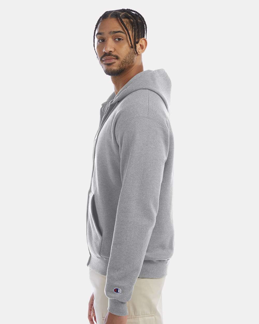 Unisex Powerblend® Full-Zip Hooded Sweatshirt - Light Steel - S