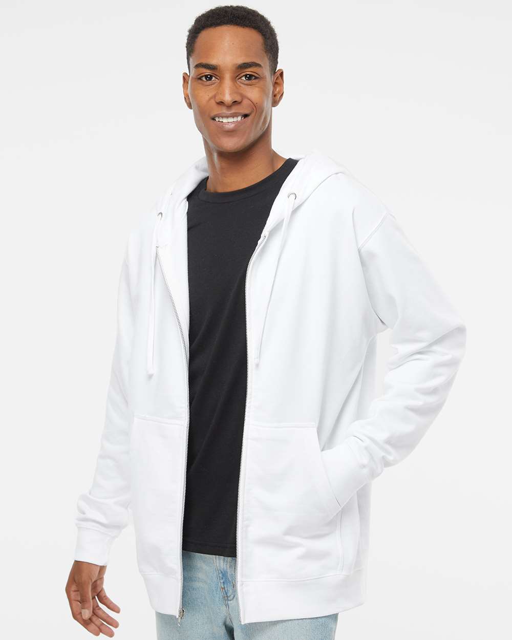 Unisex Midweight Full-Zip Hooded Sweatshirt - White - XS