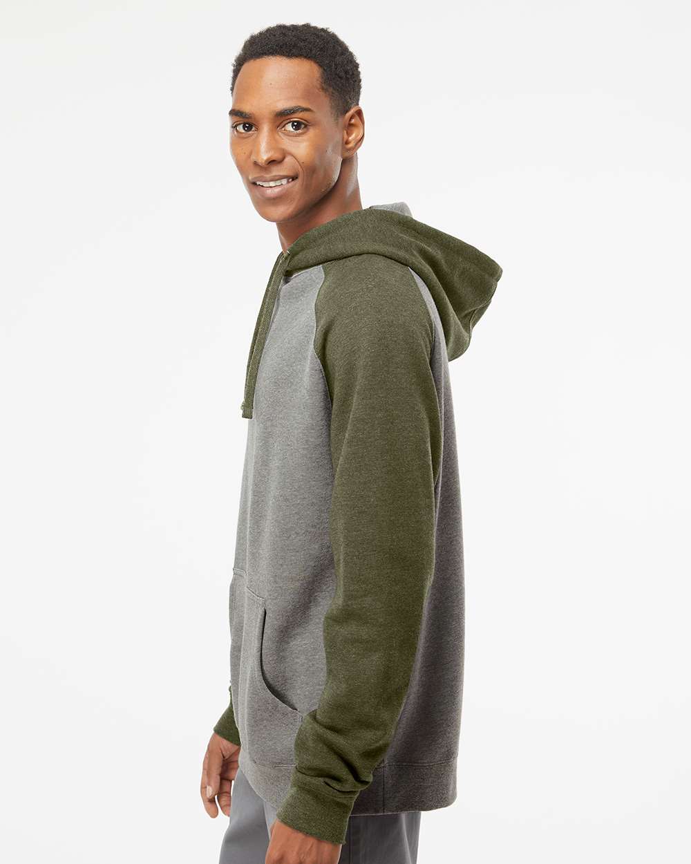 Unisex Raglan Hooded Sweatshirt - Gunmetal Heather/ Army Heather - S