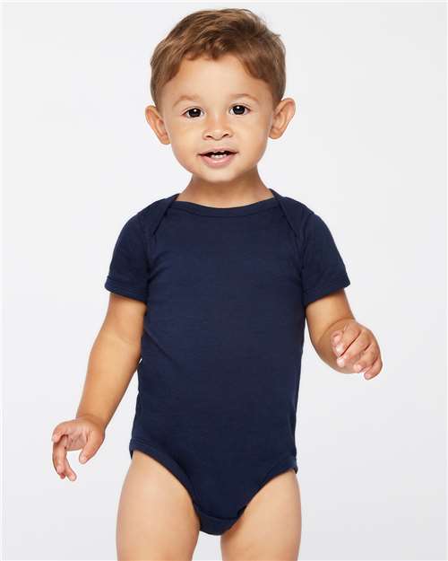 Soft Cotton Baby Onesie — Short Sleeve Infant Bodysuit - Navy - Front