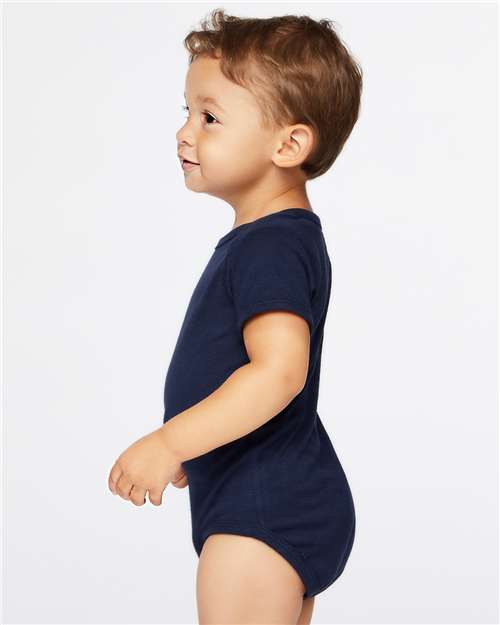 Soft Cotton Baby Onesie — Short Sleeve Infant Bodysuit - Navy - Side