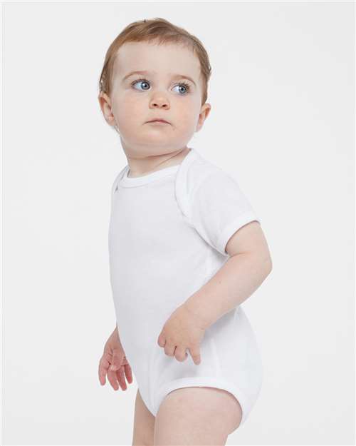 Soft Cotton Baby Onesie — Short Sleeve Infant Bodysuit - White - Side