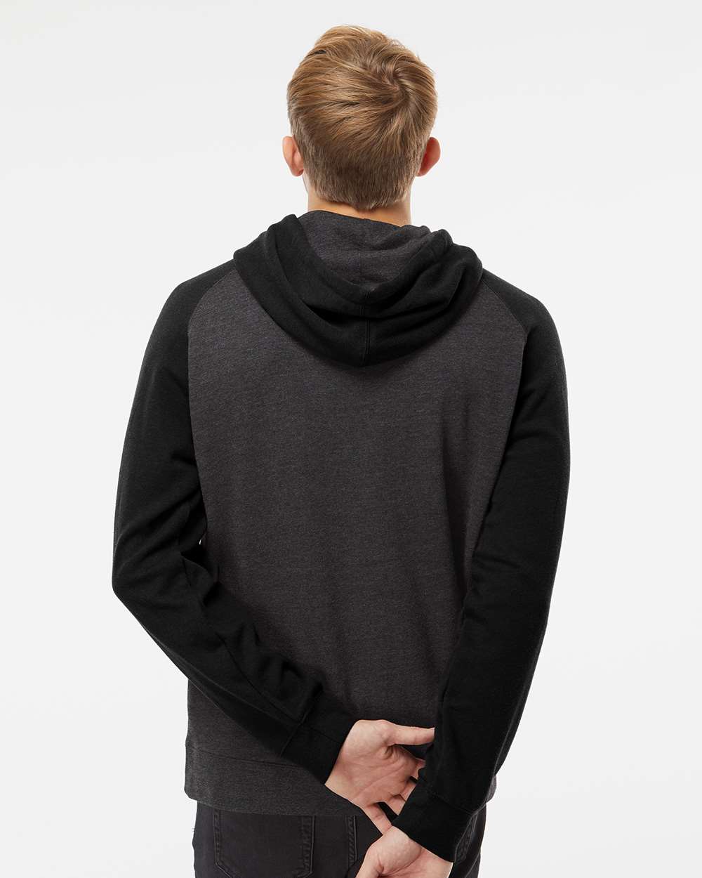 Unisex Raglan Hooded Sweatshirt - Charcoal Heather/ Black - M