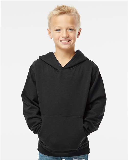 Youth Midweight Hoodie — Kids Pullover Sweatshirt [XS-XL] - Black - Front