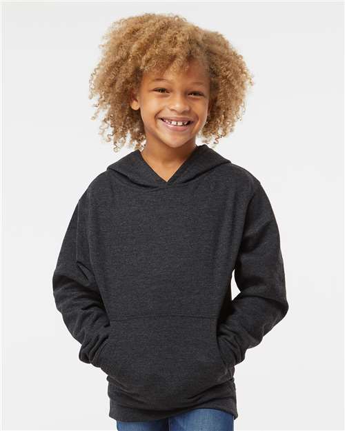 Youth Midweight Hoodie — Kids Pullover Sweatshirt [XS-XL] - Charcoal Heather - Front