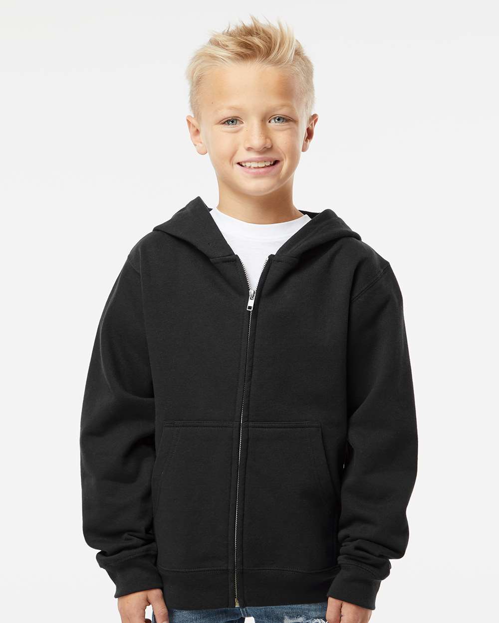 Youth Midweight Full-Zip Hooded Sweatshirt - Black - XS