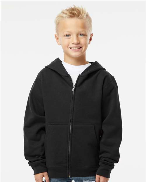 Youth Midweight Full-Zip Hoodie — Kids Zip Up [XS-XL] - Black - Front
