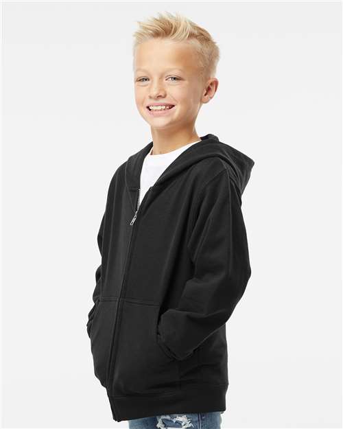 Youth Midweight Full-Zip Hoodie — Kids Zip Up [XS-XL] - Black - Side