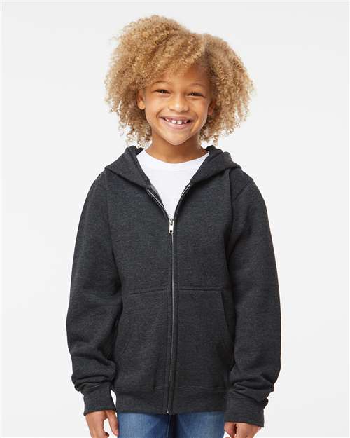 Youth Midweight Full-Zip Hoodie — Kids Zip Up [XS-XL] - Charcoal Heather - Front