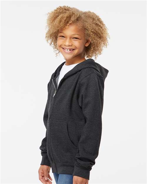 Youth Midweight Full-Zip Hoodie — Kids Zip Up [XS-XL] - Charcoal Heather - Side