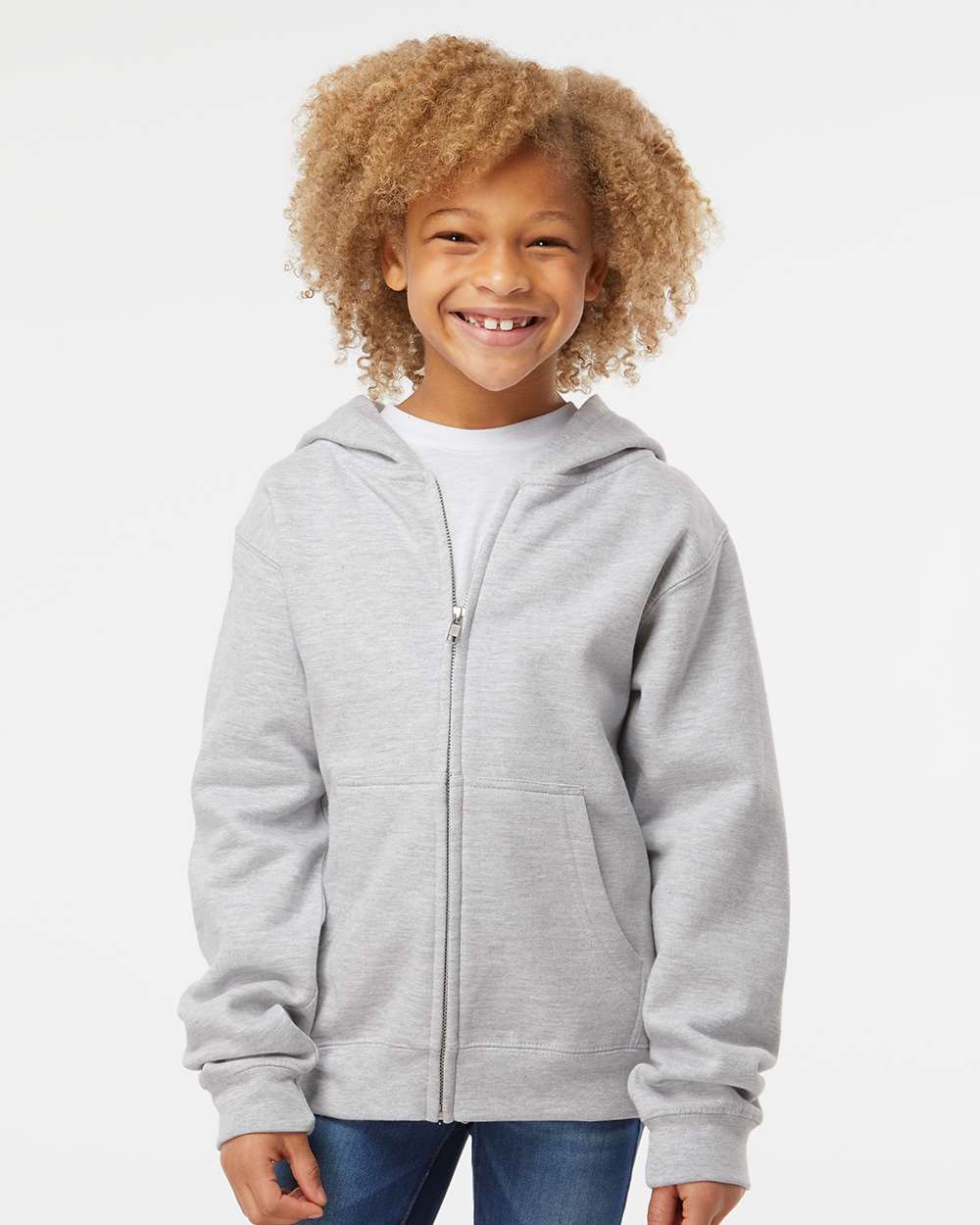 Youth Midweight Full-Zip Hooded Sweatshirt - Grey Heather - XS