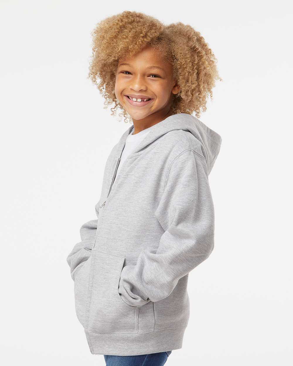 Youth Midweight Full-Zip Hooded Sweatshirt - Grey Heather - S
